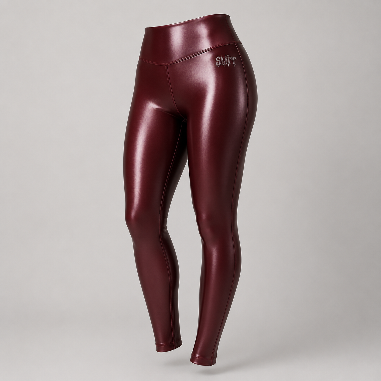 Burgundy Faux-Leather Flare Leggings Detail
