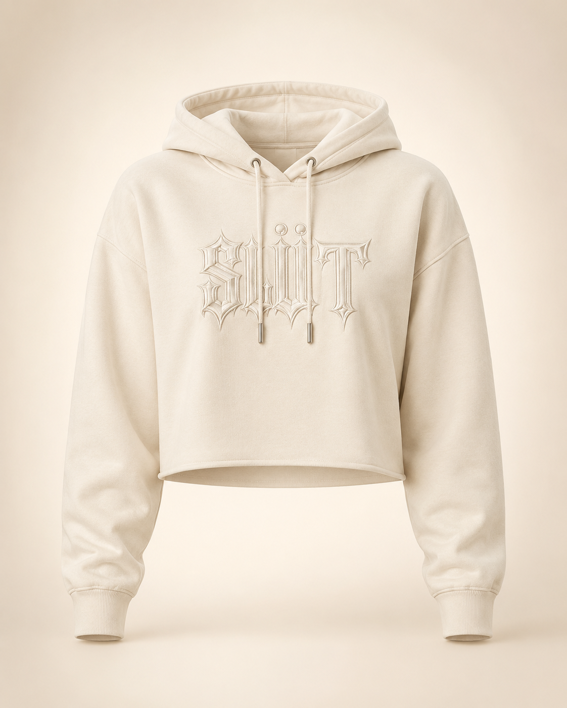 Cropped Ivory Embroidered Hoodie