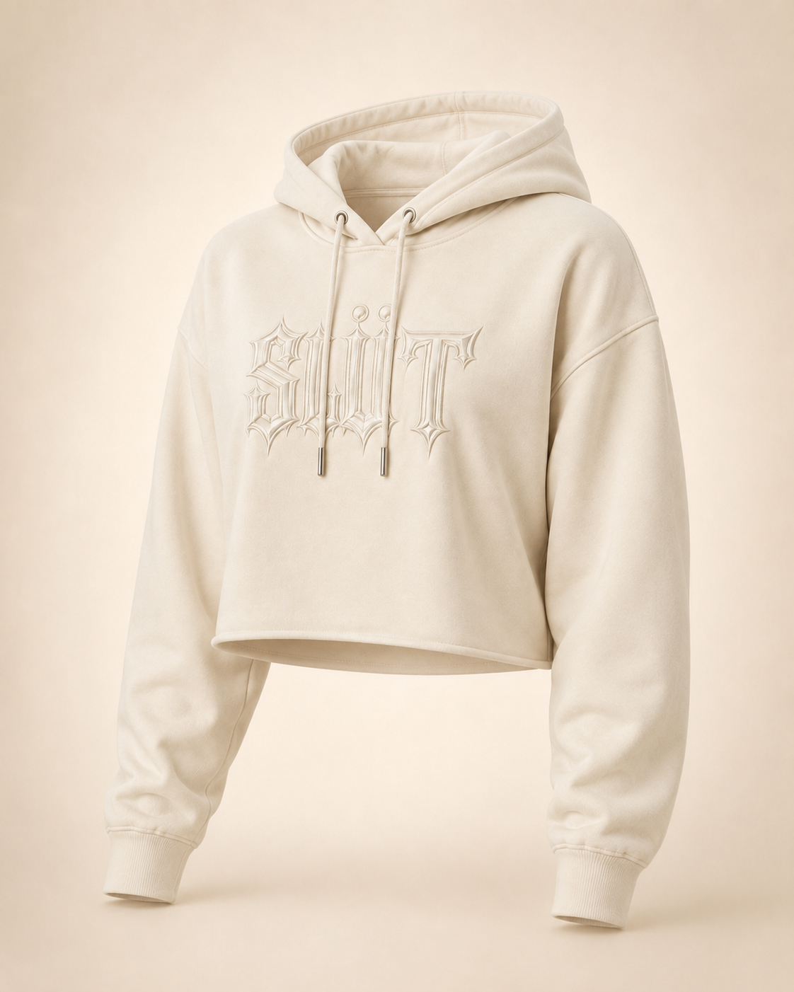 Cropped Ivory Embroidered Hoodie alternate view