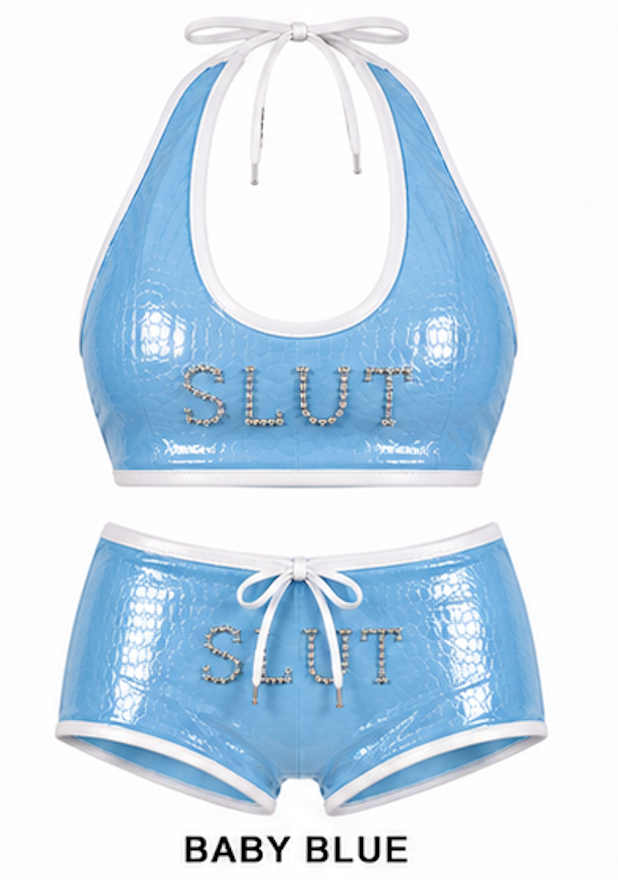 SLÜT Croc-Patent Triangle Swim Set — Baby Blue Alternate
