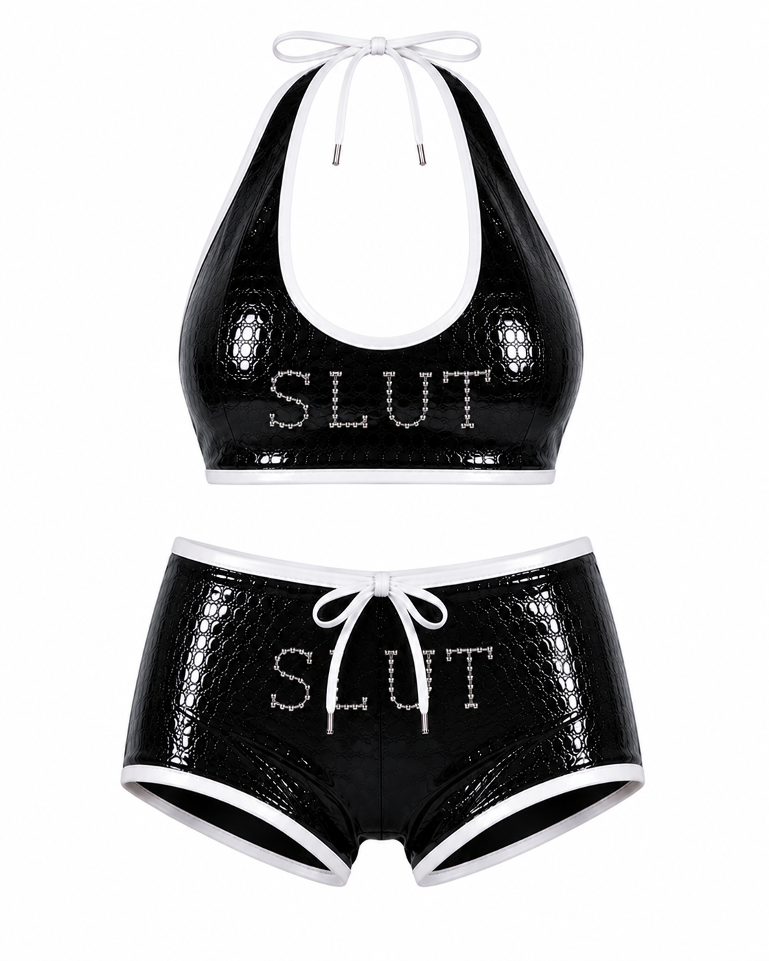 SLÜT Croc-Patent Triangle Swim Set — Jet Black Alternate