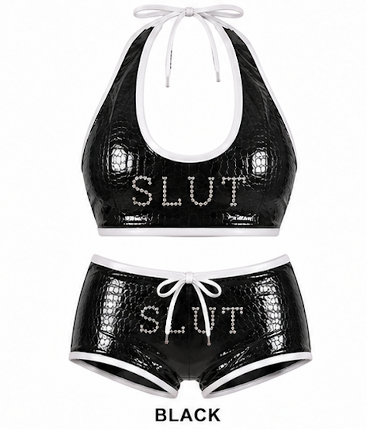 SLÜT Croc-Patent Triangle Swim Set — Jet Black Detail