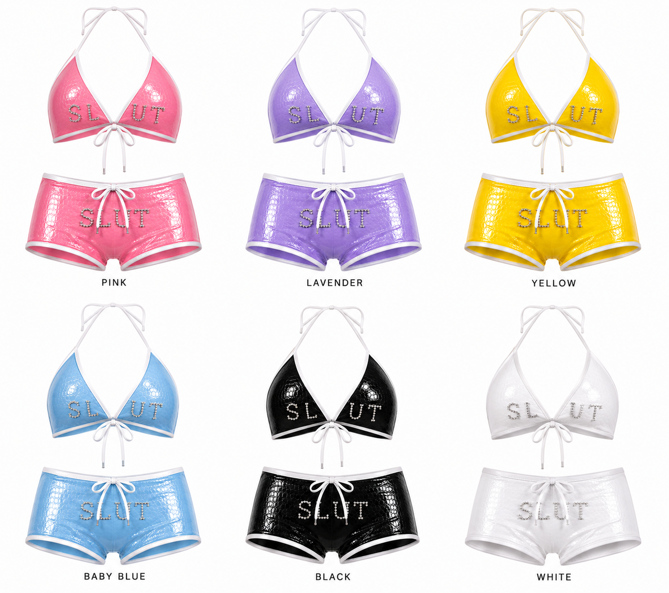 SLÜT Croc-Patent Triangle Swim Set — Jet Black Packaging