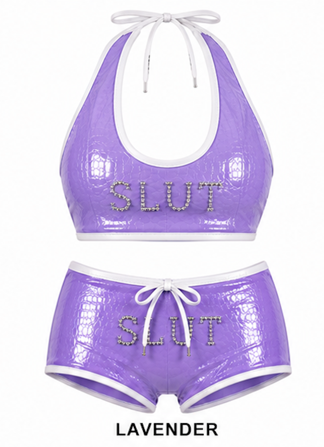 SLÜT Croc-Patent Triangle Swim Set — Lavender Haze Detail