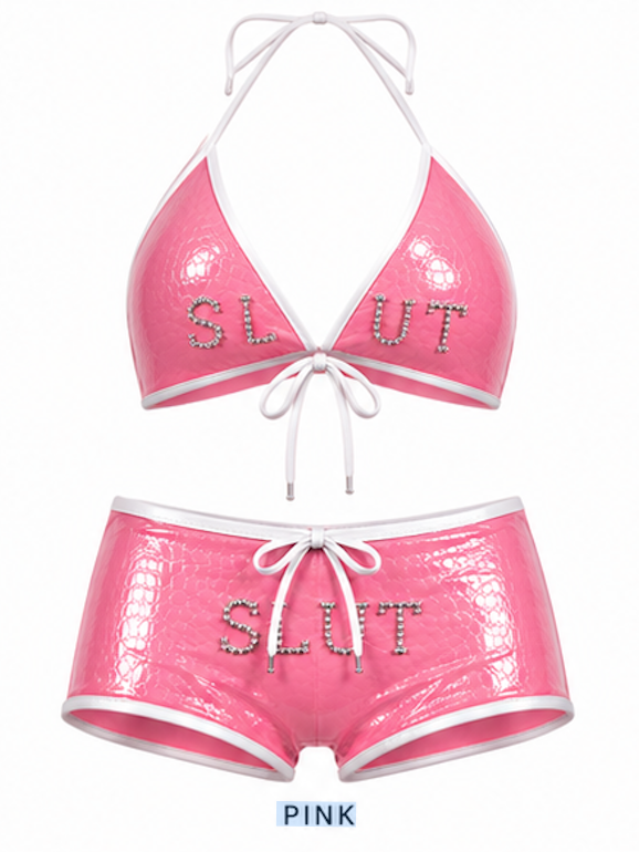 SLÜT Croc-Patent Triangle Swim Set — Bubblegum Pink