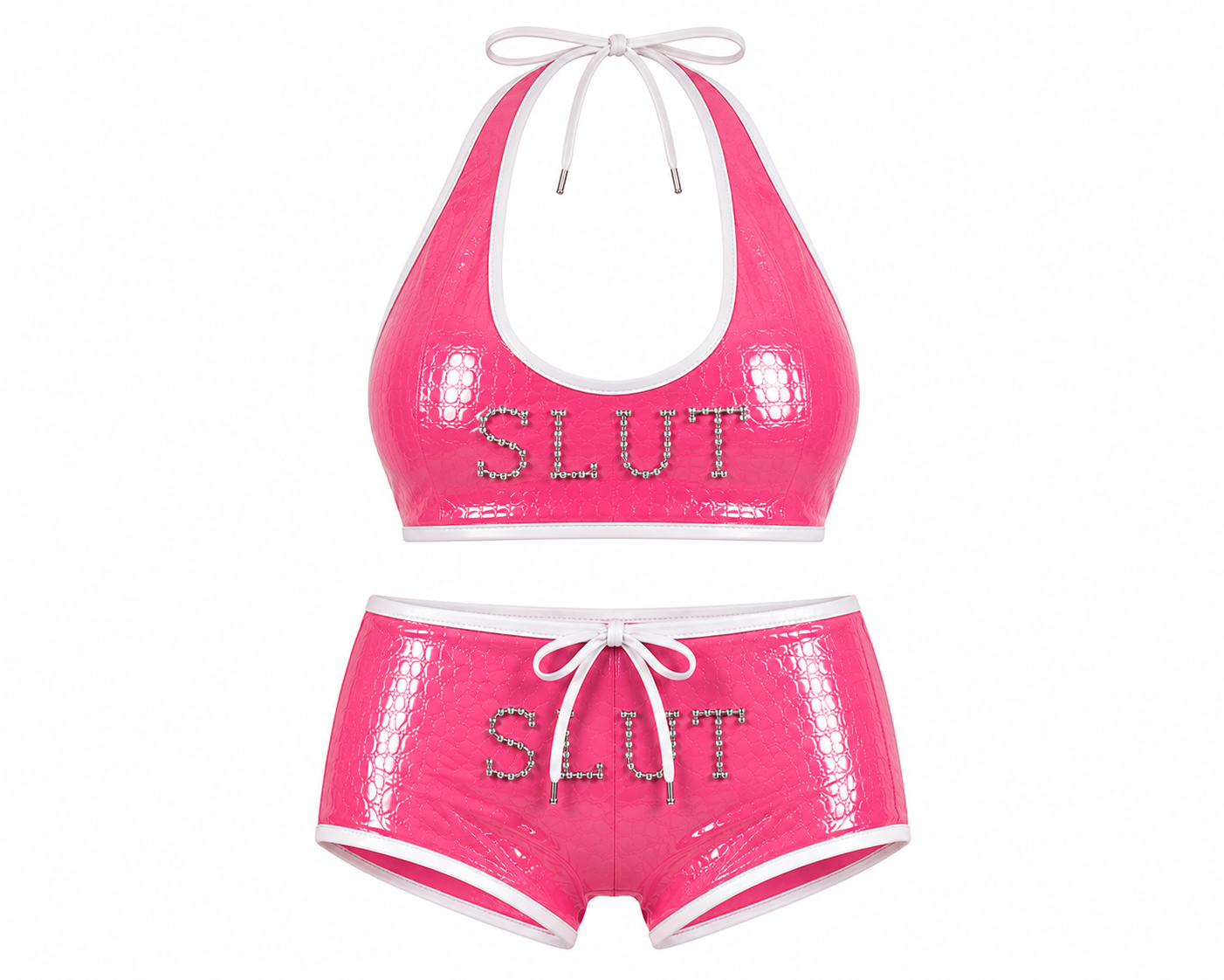 SLÜT Croc-Patent Triangle Swim Set — Bubblegum Pink alternate view
