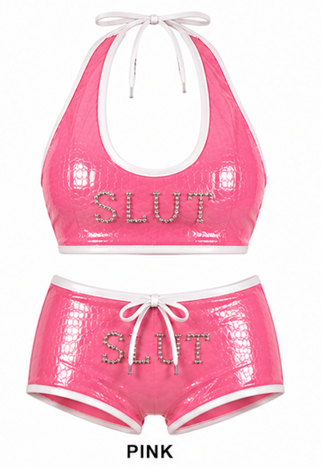 SLÜT Croc-Patent Triangle Swim Set — Bubblegum Pink Detail