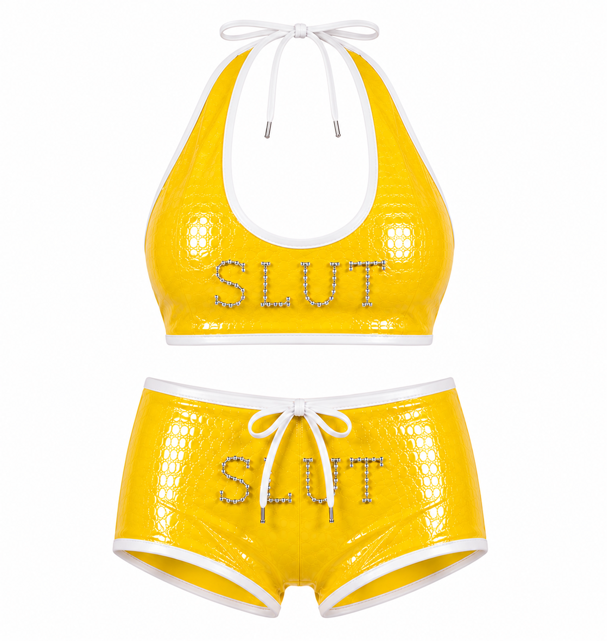 SLÜT Croc-Patent Triangle Swim Set — Sunshine Yellow Detail