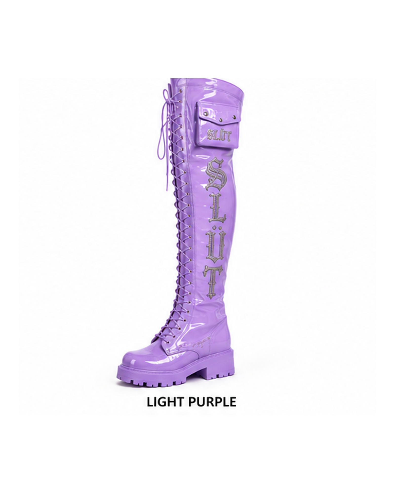 SLÜT Lace-Up Patent Thigh Boot — Lavender Haze alternate view