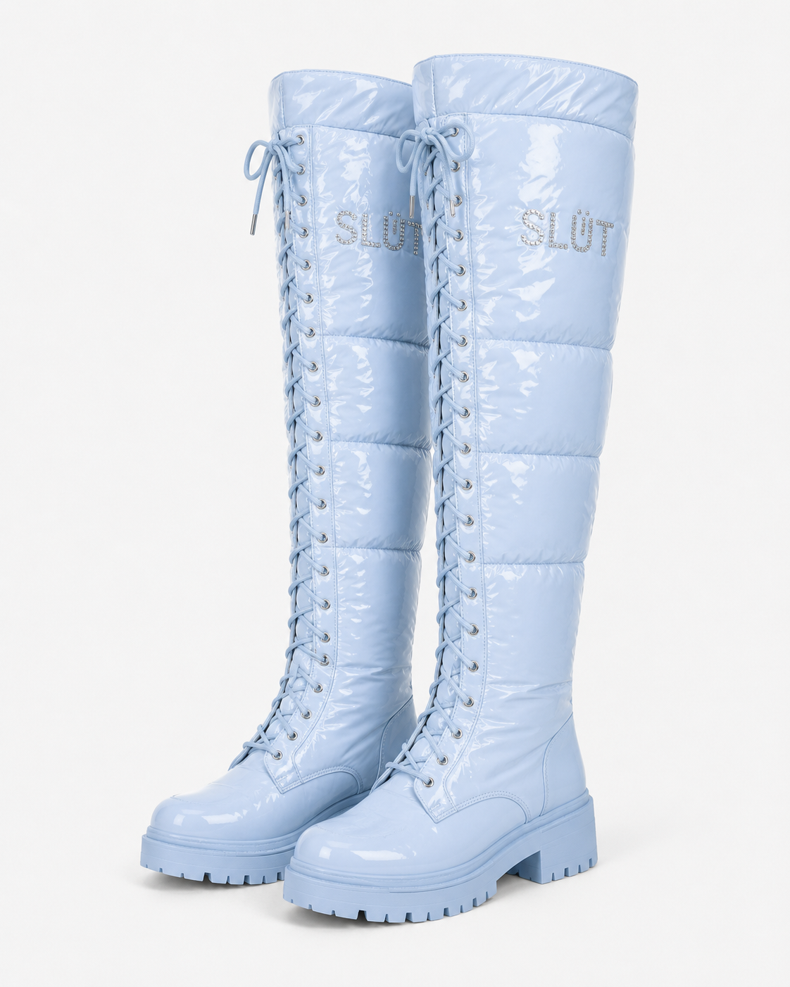 SLÜT Quilted Lace-Front Boot — Sky Blue