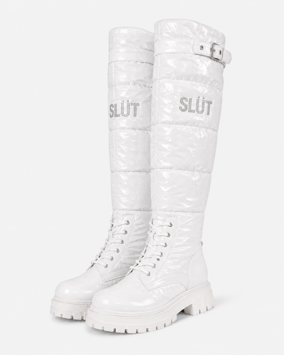 SLÜT Quilted Lace-Front Boot — Optic White