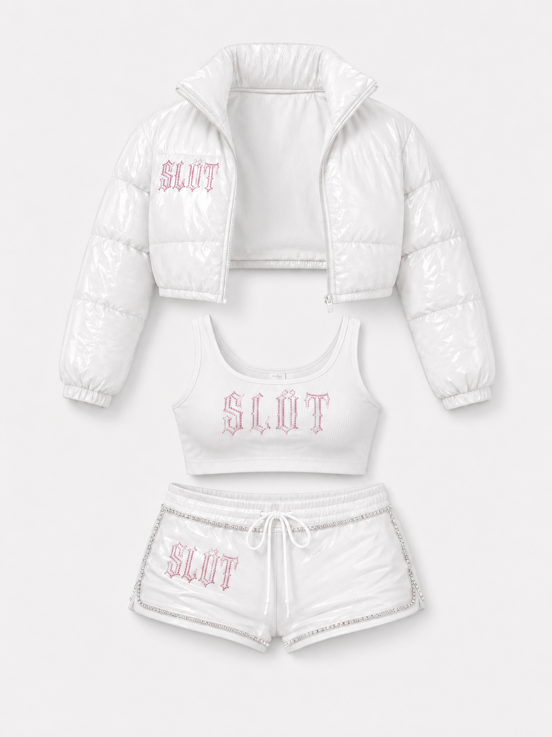 White Patent Puffer 3-Piece Set Detail